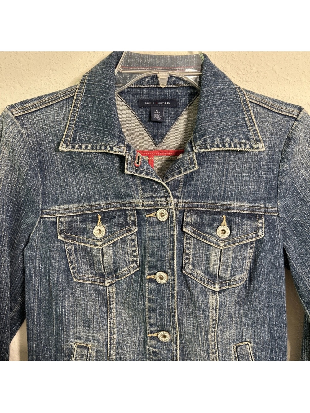Tommy Hilfiger Women's XS Jacket Blue Denim Fitted Buttons Pockets Logo Stitched - Picture 2 of 13